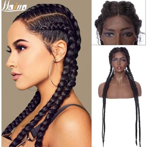 HAIRRO 32 Inches Braided Wigs Synthetic Lace Front Wig For Black Women Cornrow Braids Lace Wigs with Baby Hair Box Braid Wig