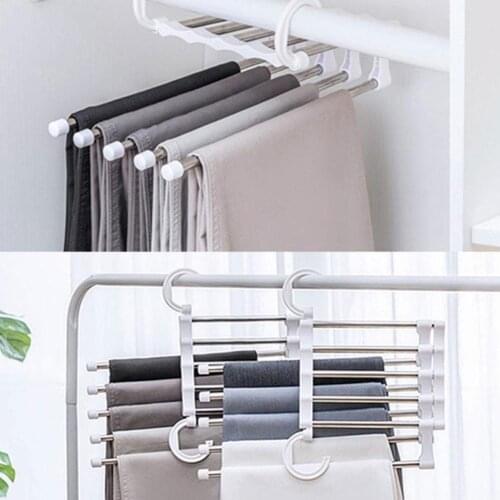 5 in 1 Steel Multifunction Retractable Pants Trouser Rack Organization Storage Hanging Clothing Portable Drying Hanger