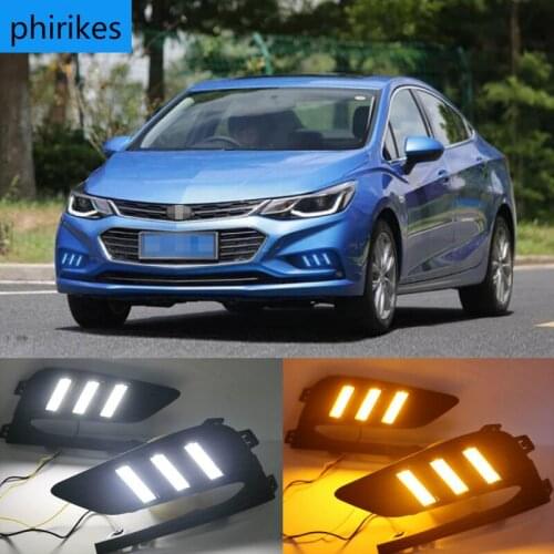 2PCS LED Daytime Running Light For Chevrolet Cruze 2016 2017 2018 Dynamic Yellow Turn Signal Relay Waterproof Car 12V DRL Lamp