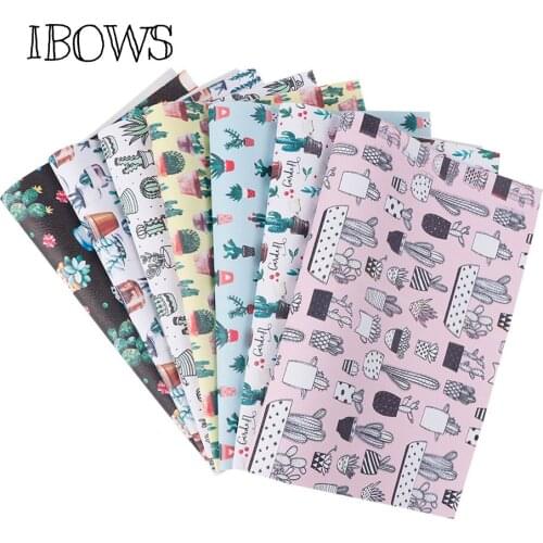 22cm*30cm Synthetic Leather Fabric Sheet Fresh Cactus Plants Printed Pu Fabric For DIY Bag Home Textile Handmade Crafts Material
