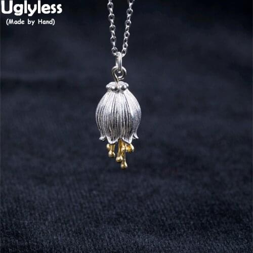 Uglyless 100% Real 925 Sterling Silver Handmade Floral Necklaces for Women Lily of the valley Pendants with Chain Exotic Jewelry