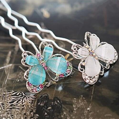 Korean Fashion Hot Crystal Colorful Butterfly Hair Accessories Wedding Party Hair Pins Clips for Women Rhinestone Hair Jewelry