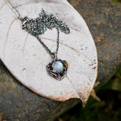 Vintage Natural Moonstone Necklace Fashion Creative Rose Flower Crystal Ball Pendant Necklace Jewelry Gift for Women & Teacher