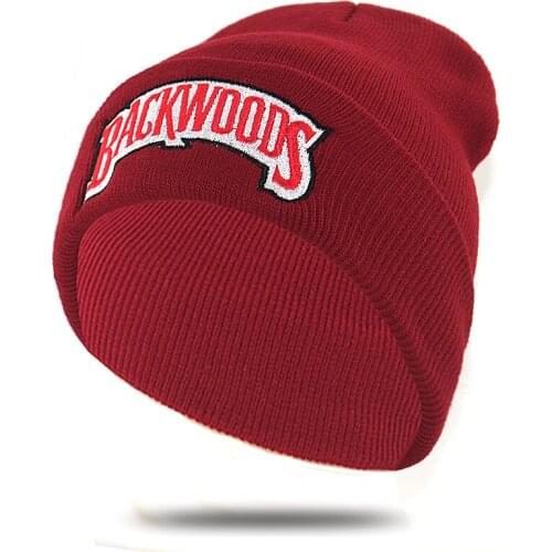 100% Cotton BACKWOOD embroidery knitted beanies for Autumn Winter flexible soft warm ski cap unisex
