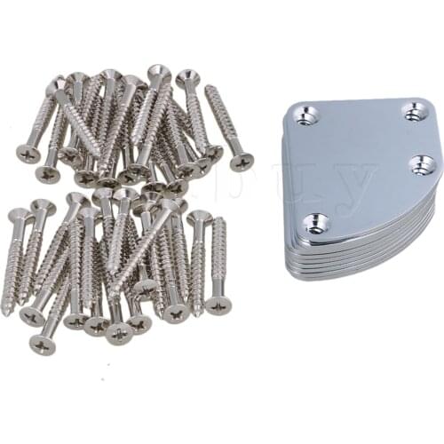 Yibuy Semi Round Asymmetric Chrome Neck Mounting Plate for Electric Guitar Pack of 10