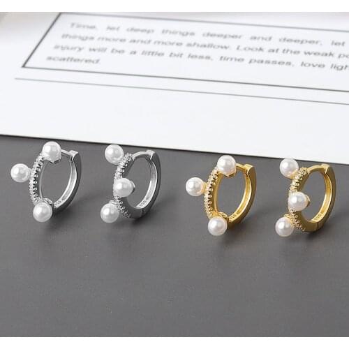 Round Silver 925 Jewelry Women Punk Hoop Earrings Unique Pearl Circle New Chic Gold Ear Bijoux Fashion Female Girl Gift Hot Sale
