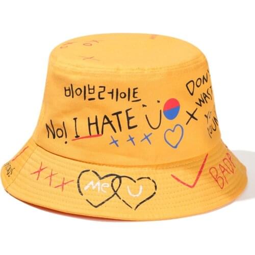 1Pc Sunscreen Bucket Hats Summer Fishing Outdoor Hip Hop Cap Fisherman Bob Graffiti Hat for Men Women Panama Couples Gifts 2021
