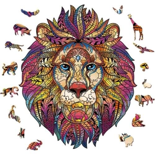 3D Wooden Puzzle For Adults and Kids,Animals Shape Puzzle,Gift Puzzle,Lion Shape Colorful Wooden Puzzles,Wooden Jigsaw Puzzles