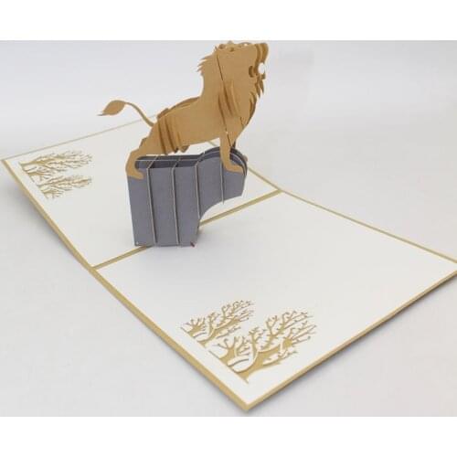 3D Laser Cut Handmade Cartoon Roaring Lion King Paper Invitation Greeting Cards with Envelope Kids Birthday Party Creative Gift