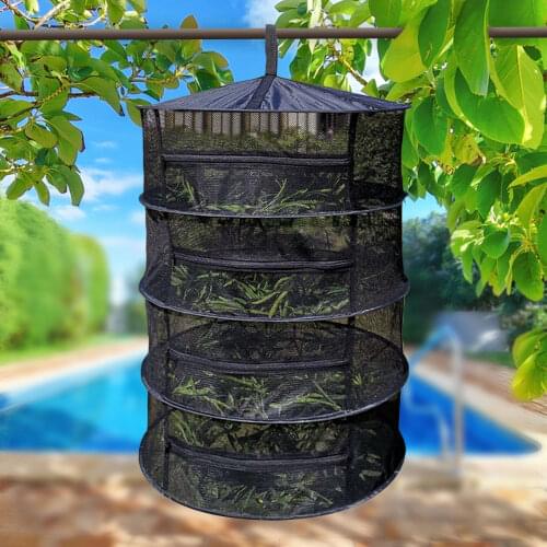 4-Layer Folding Herb Drying Net Folding Plant Drying Rack Hanging Basket Net Dryer with Zipper for Plant Flowers Bud Herb Beans