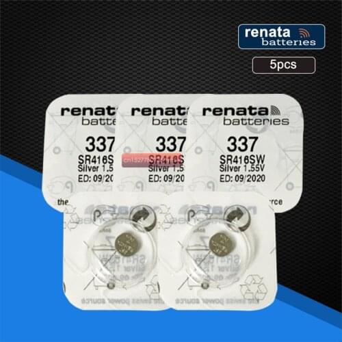 5pack Renata 337 Watch Battery 337 SR416SW 1.55V Bottun Cell Batteries