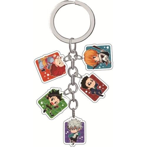 5 In 1 Anime Hunter X Hunter Keychain Acrylic Figure Car Keychains Key Chain Pendant Keyring Accessories Metal Bag Jewelry Gifts