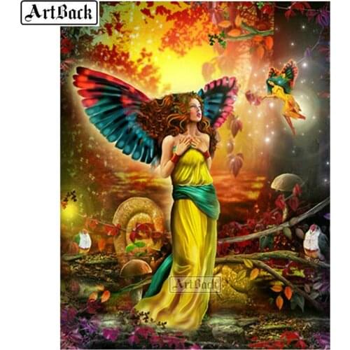 Canvas cross stitch 5d diamond painting butterfly woman pretty pattern full square / round resin diamond mosaic art
