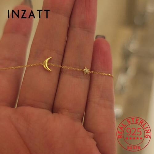 INZATT Real 925 Sterling Silver Zircon Star Moon 14K Glod Bracelet For Fashion Women Hiphop Fine Jewelry Minimalist Accessories