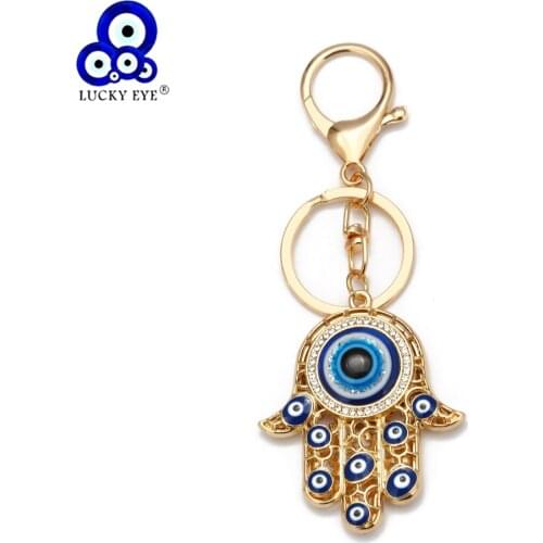 Lucky Eye Fatima Hamsa Hand Turkish Evil Eye Keychain Car Keyring Alloy Gold Silver Color Key Chain Holder for Women Men EY4742