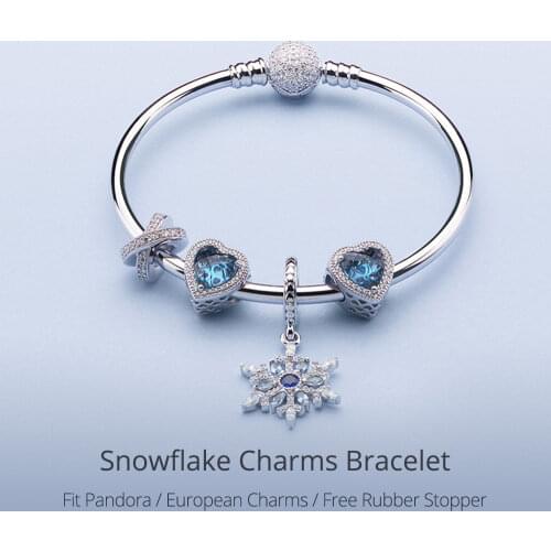 ATHENAIE 925 Sterling Silver Snowflake Charms Bracelets Bangles Fit Femme European Charm Beads Christmas Day Jewelry