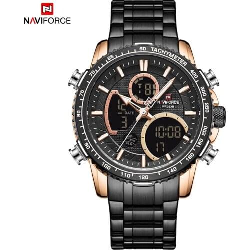NAVIFORCE Top Brand Luxury Classic Men Watch Quartz Digital Male Clock Military Sport Black Stainless Steel Man Wristwatch 9182