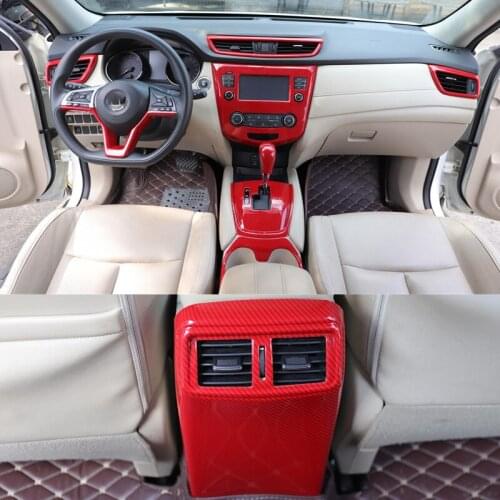 For Nissan X Trail T32 X-trail 2014-2020 Hot Red Carbon Fiber Interior Accessories Door Handle Bowl Window Armrest Switch Cover