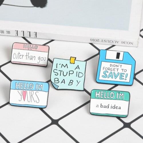 Cartoon icon enamel pin note paper text memo cute brooch denim shirt badge fashion men and women jewelry