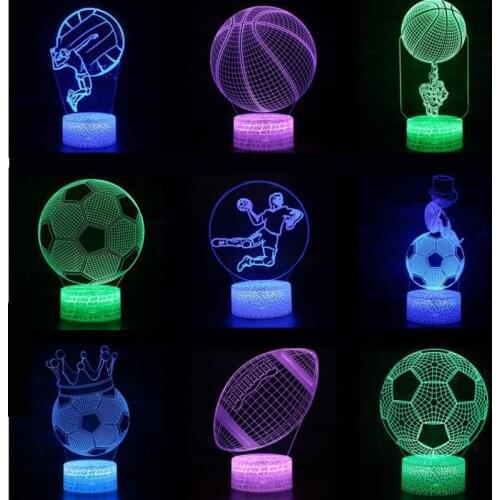 Football 3D lights Lovely cartoon childrens toys decorative lights Childrens room decoration 3D night light wholesale