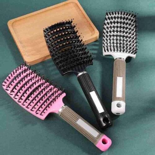 Bristle Hair Massage Comb For Women Female Big Curved Design Scalp Massage Fluffy Styling Comb Salon Hairbrush