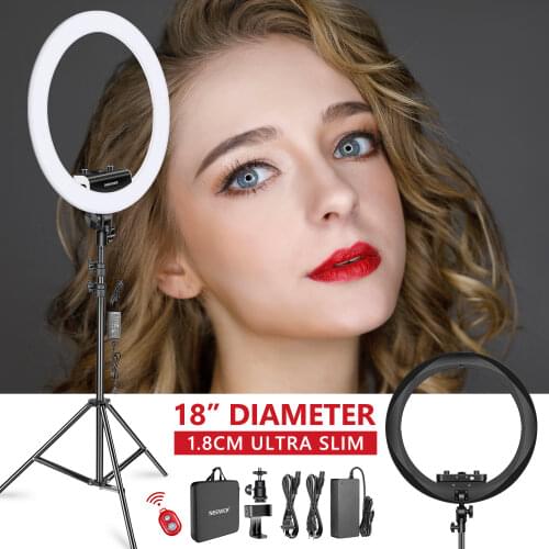 Neewer Ring Light Kit [Upgraded Version-1.3cm Ultra Slim]-18 inches,3200-5600K,Dimmable LED Ring Light with Light Stand(Black)