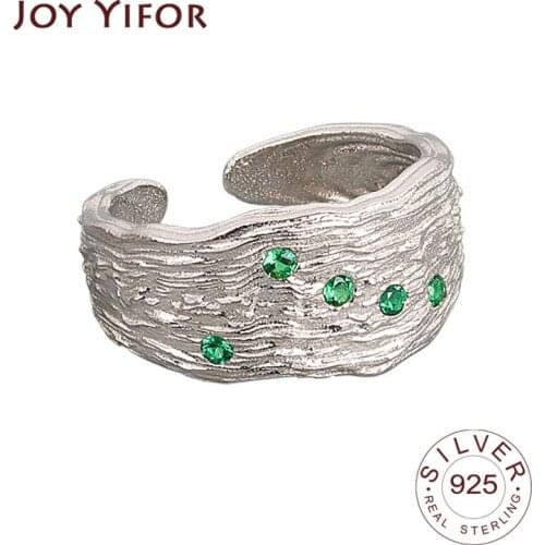 925 Sterling Silver Charming Irregular Chain Geometric Rings Gold Open Rings For Women Men Green Zircon Party Gifts Accessories