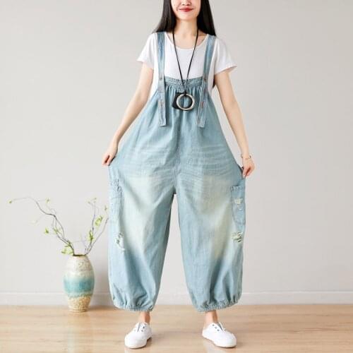 Women Cargo Jumpsuits Baggy Casual Pocket Vintage Denim Overalls Hip hop Suspender harem jeans Streetwear Loose Cowboy Rompers