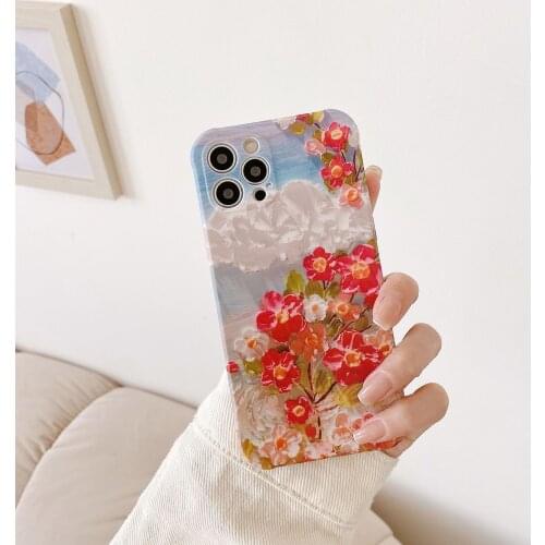 Retro sweet girls Clouds flower art Korean Phone Case For iPhone 11 12 Pro Max Xs Max XR Xs 7 8 Plus 7Plus case Cute Soft Cover