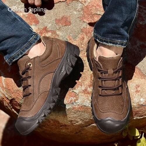 Golden Sapling Vintage Mens Casual Shoes Fashion Sewing Design Leisure Flats Trekking Breathable Genuine Leather Retro Men Shoe