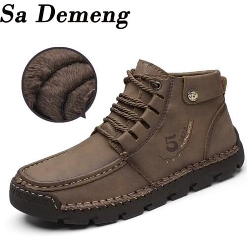 Winter Men Snow Boots Leather Man Ankle Boots Warm Fur Men Boots Fashion Autumn Mens Shoes Size 38-48