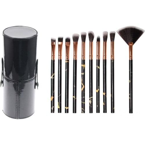 10Pcs/Set Professional Women Girls Face Beauty Care Tool Makeup Cosmetic Set Kit With Leather Box Case Holder