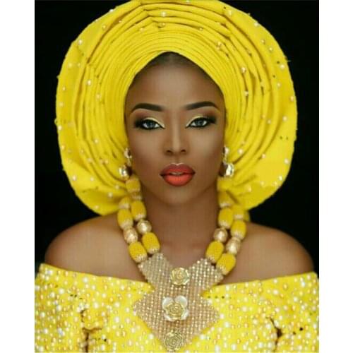 Latest African Wedding Nigerian Beads Jewelry Sets Yellow Bride Crystal Statement Necklace Set Women Gift Free Shipping WE008