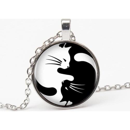 New 3 color black white cat crystal glass necklace pendant charm female personaliz pattern dome jewelry men women gift souvenir