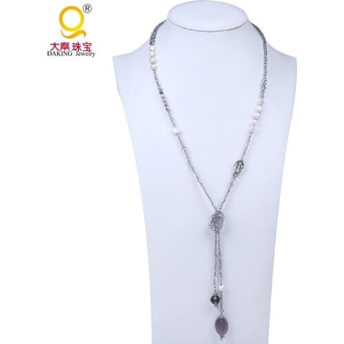 New fashion full crystal pearl necklace rhinestone crystal semi-precious pendant necklace mix design for women girl nice gift