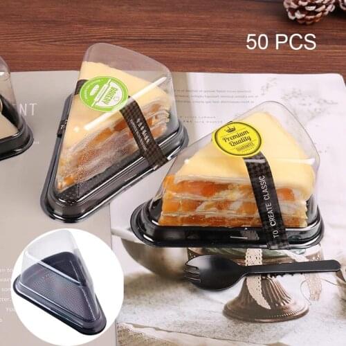 50pcs Disposable Cake Box Plastic Triangle Cake Hold Transparent Mooncake Tray Wedding Birthday Baby Shower Party Gift Packing