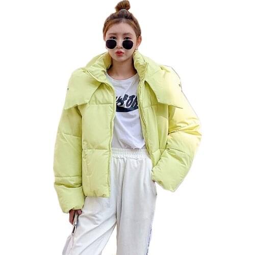 Autumn Winter New Korean New Lightweight Bread Down Cotton Coat Women Thick Loose Small Short Jacket Fashion Solid Coats JD1798