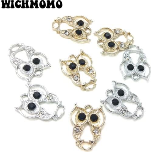 2019 New 21*16mm 10pieces/bag Zinc Alloy Owl Inlay Crystal Glass Beads Charms Pendant for Earring Necklace Jewelry Accessories