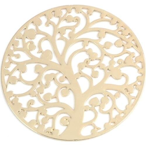 DoreenBeads Fashion Zinc Based Alloy Charms Round Gold Flower Tree Plant Hollow Pattern Jewelry DIY Findings Charms, 5 PCs