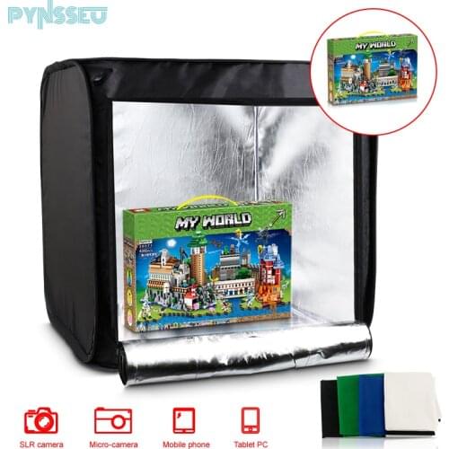 PYNSSEU 4 Backdrops Light box 40cm Mini Folding Photo Studio With Dual LED Strip Lights for Shooting Photography equipment kit