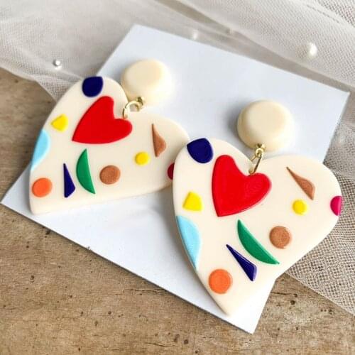 Dvacaman New Design Heart-Shaped Drop Earrings Trendy Colorful Acrylic Resin Dangle Earrings for Women Girls Party Jewelry Gifts