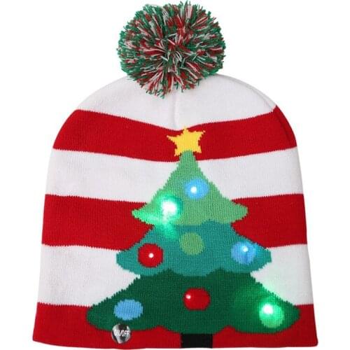 Led Christmas Hat Kids & Adult Skullies Beanies Plush Ball Knitted Warm Winter Hat Children Boys Girls Hats and Caps Accessories