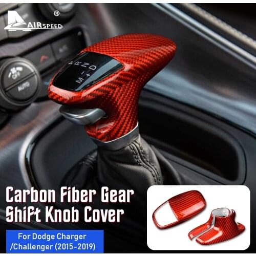AIRSPEED Red Carbon Fiber for Dodge Challenger Charger 2015 2016 2017 2018 2019 Accessories Gear Shift Knob Cover Interior Trim