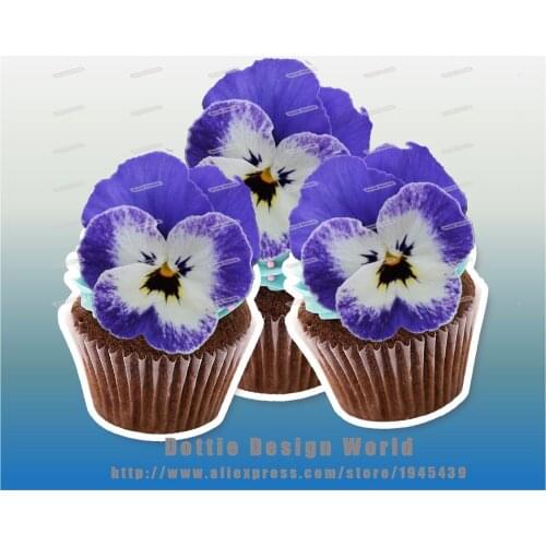24 Winter Viola Pansies Flower Edible Cake Topper Wafer Rice Paper Pancy Cupcake Cookie Topper Wedding Cake Decoration Supply