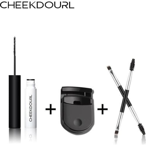 CHEEKDOUR Thick Lengthening Eyelash Extension Mascara+Portable Short Double Head Eyebrow Brush +Plastic eyelash curler Kit
