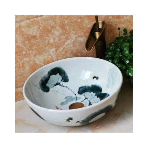 Bathroom Artistic Ceramic Vessel Sink Bowl Faucet & Pop-up Drain Combo AB216