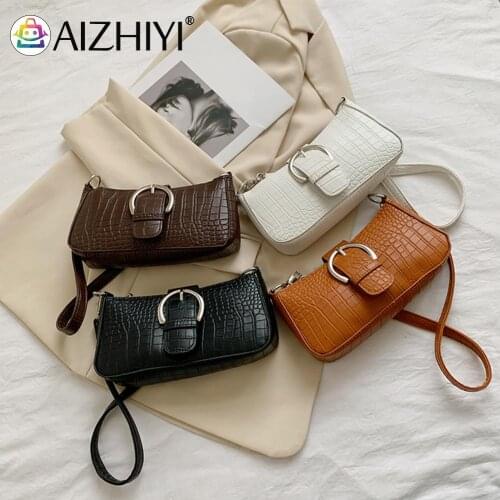 Vintage Women Alligator Pattern Pure Color PU Leather Shoulder Underarm Bag Casual Ladies Small Handbags