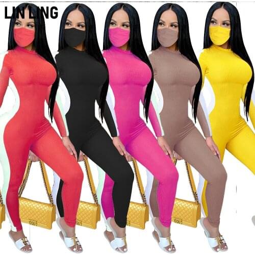 LINLING Sexy Tight Stitching Pothole Siamese Without Mask Long Sleeve Tight Exercise Leisure Lounge Matching Sports