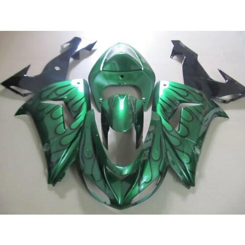 High quality fairing kit for Kawasaki Ninja ZX10R 06 07 black flames green fairings set ZX10R 2006 2007 KP15