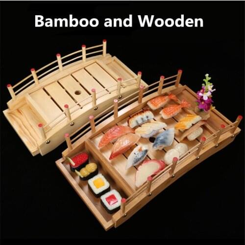 Japanese wooden bamboo Cuisine Creative Sushi plate tray Bridge Boat Pine Platter Sushi Tableware Decoration kawaii kitchen tool
